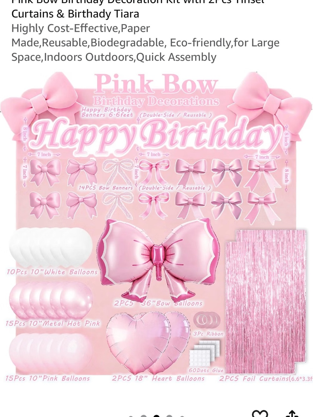Pink Bow Birthday Party Decorations Kit – Pink Birthday Banner & Balloons